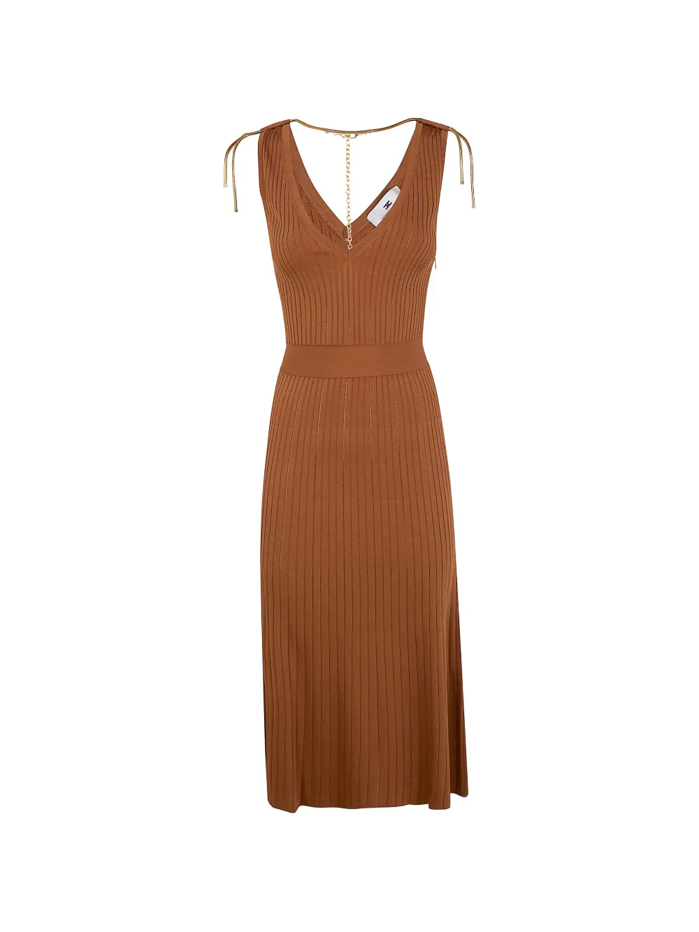 Elisabetta Franchi ribbed-knit chain-detail dress - Marrone