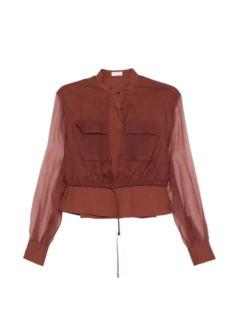 Brunello Cucinelli sheer-sleeve drawstring shirt - Red