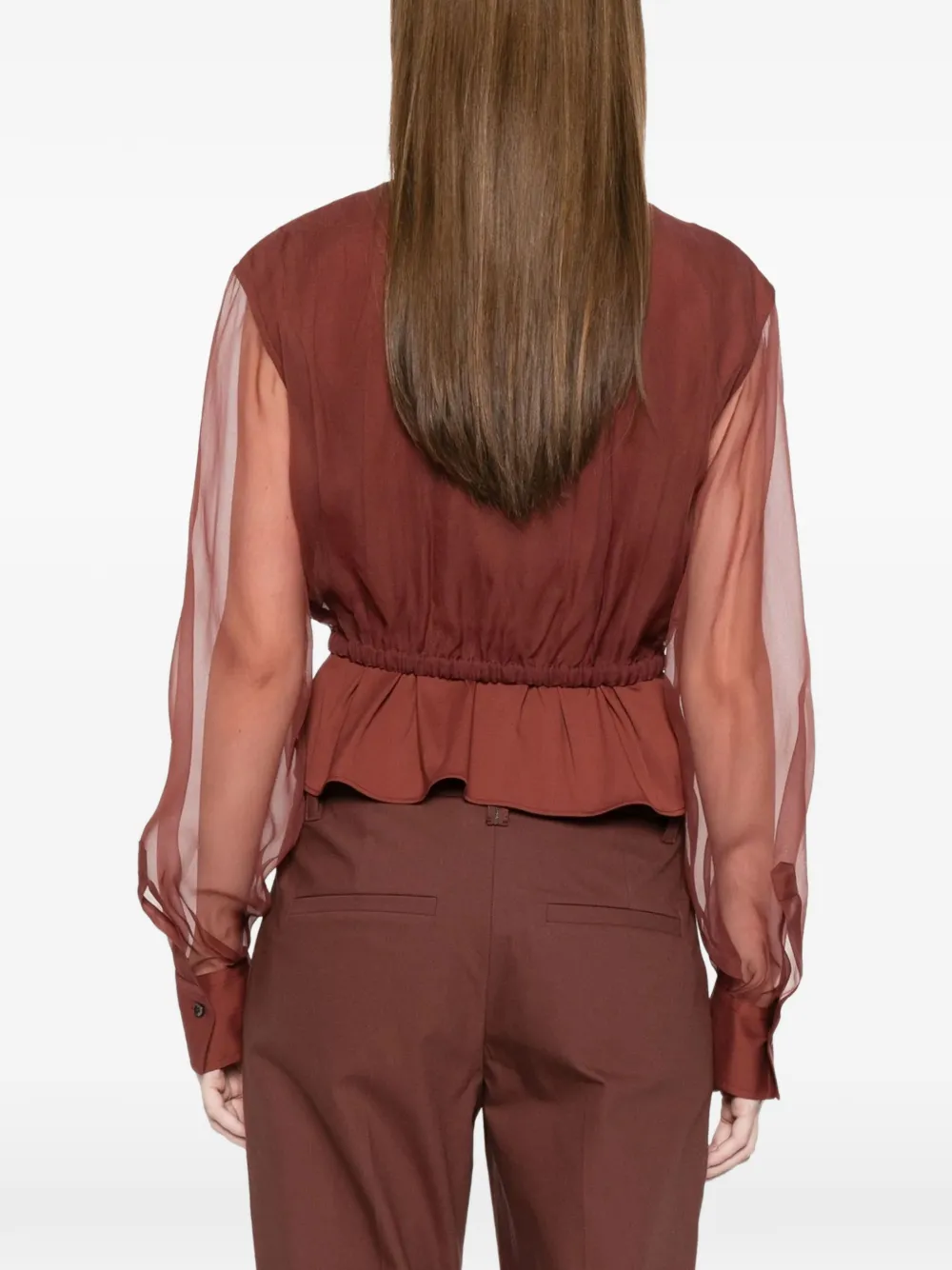 Brunello Cucinelli sheer-sleeve drawstring shirt Rood