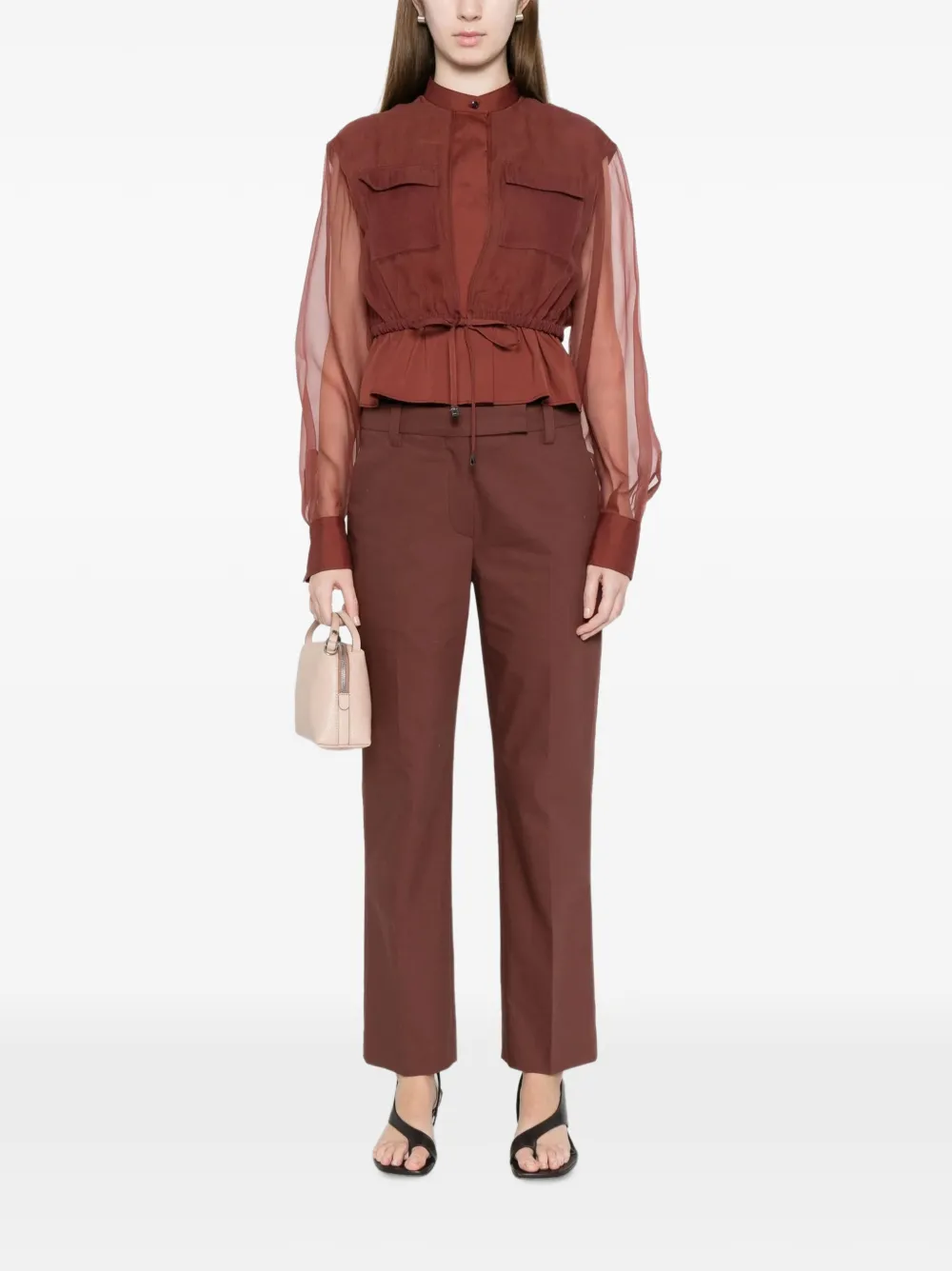 Brunello Cucinelli Blouse met doorzichtige mouwen en trekkoord Rood