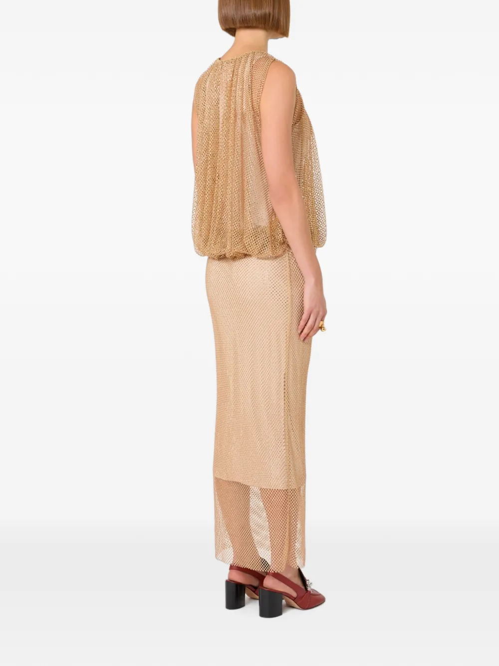 Sportmax Pappa Crystal-embellished Mesh Maxi Dress in Neutrals, view 3