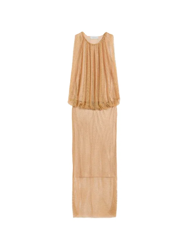 Sportmax Pappa Crystal-embellished Mesh Maxi Dress in Neutrals