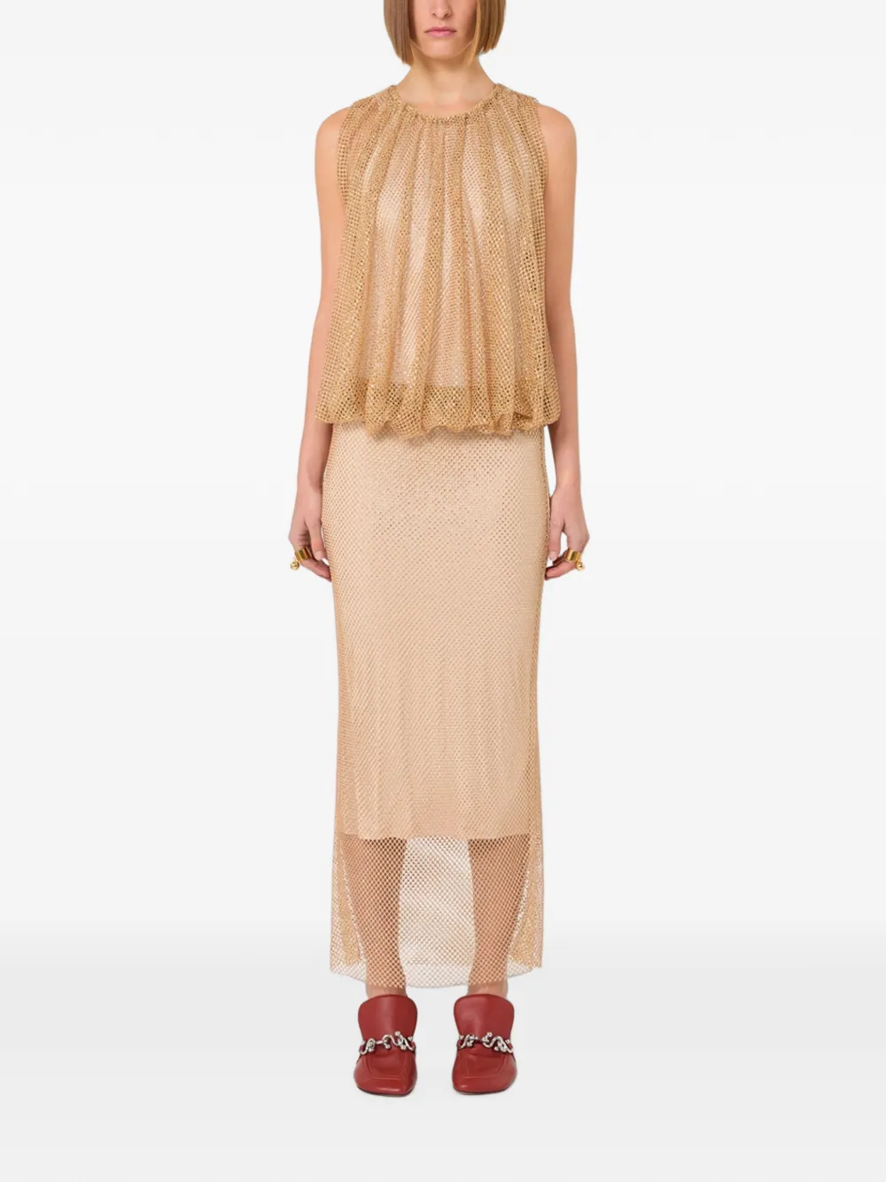 Sportmax Pappa Crystal-embellished Mesh Maxi Dress in Neutrals, view 2