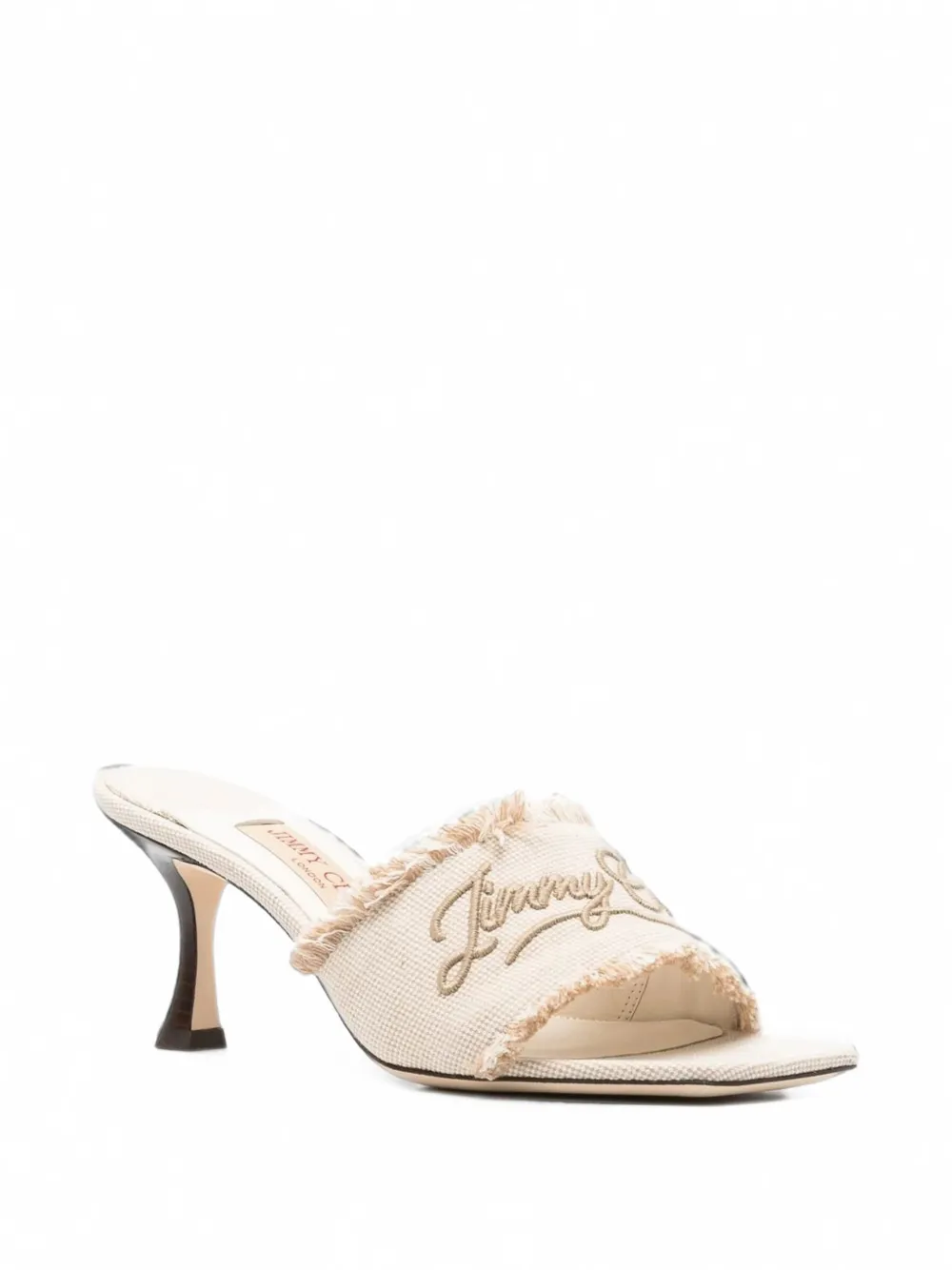Jimmy Choo Alexia logo-embroidered frayed sandals Beige