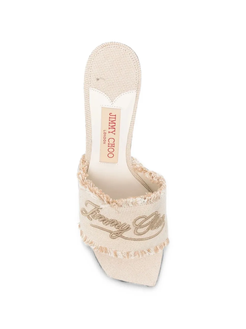 Jimmy Choo Alexia logo-embroidered frayed sandals Beige