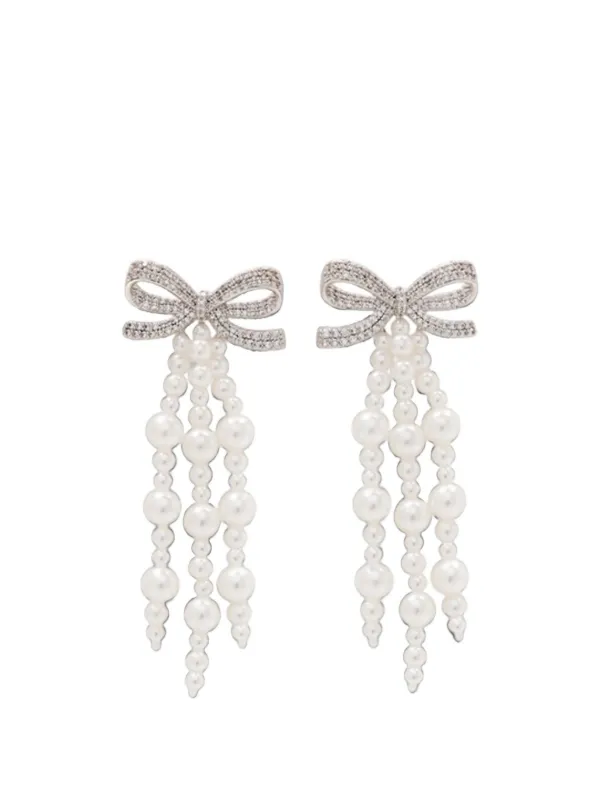 Self-Portrait Bow Waterfall Earrings in Silver