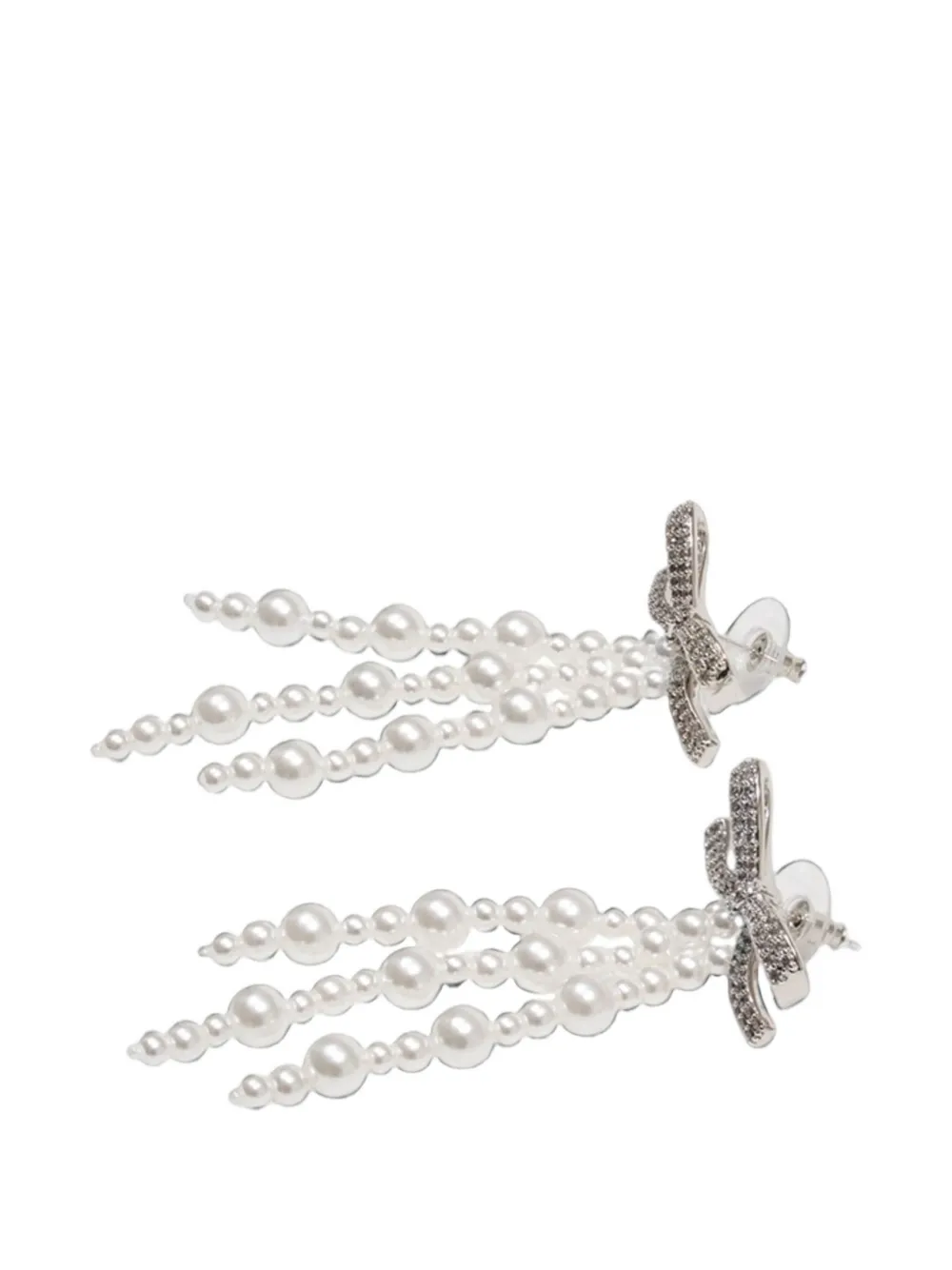 Self-Portrait Bow Waterfall Earrings in Silver, view 2
