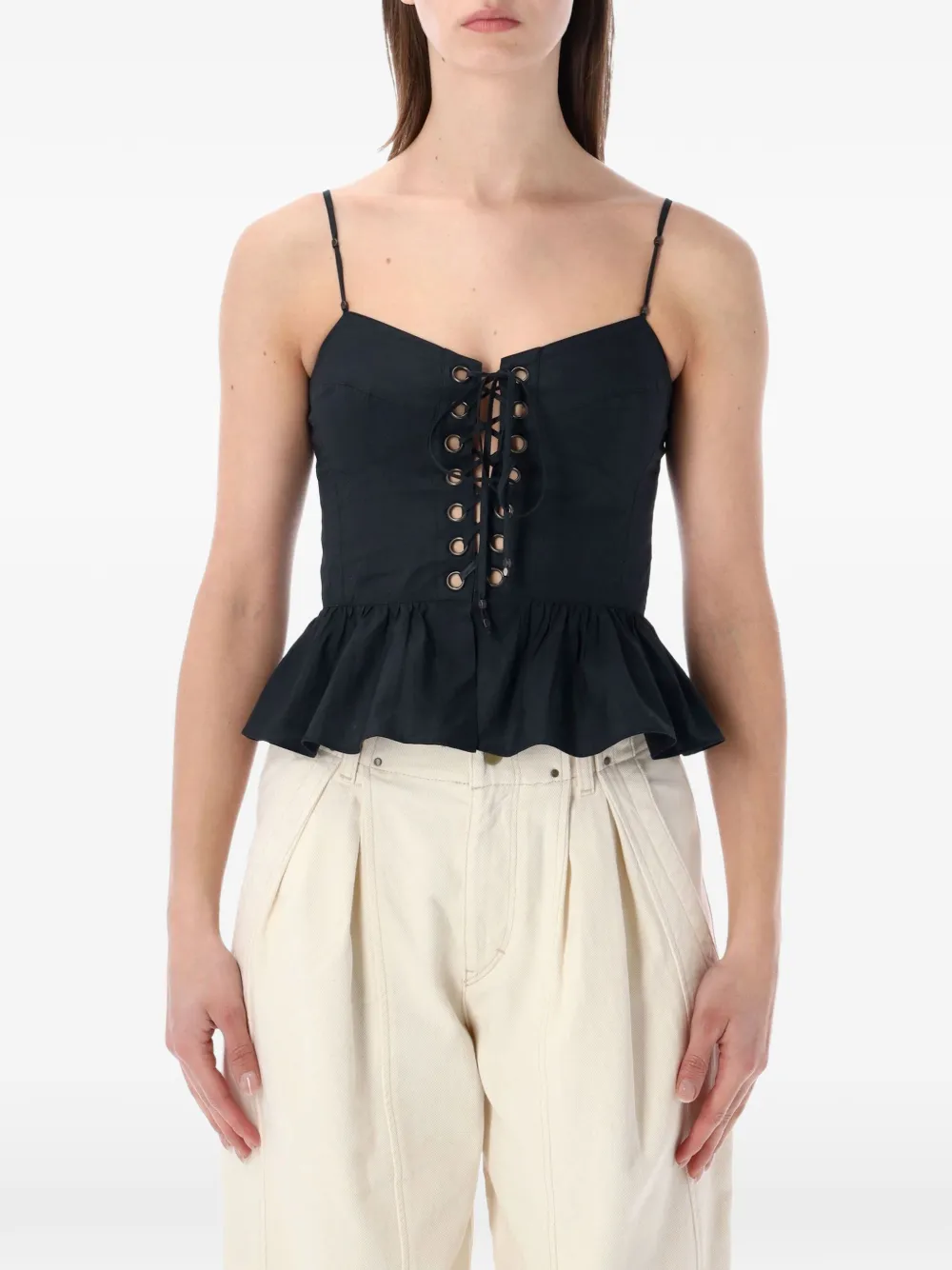 MARANT ÉTOILE Dolma lace-up peplum top - Nero