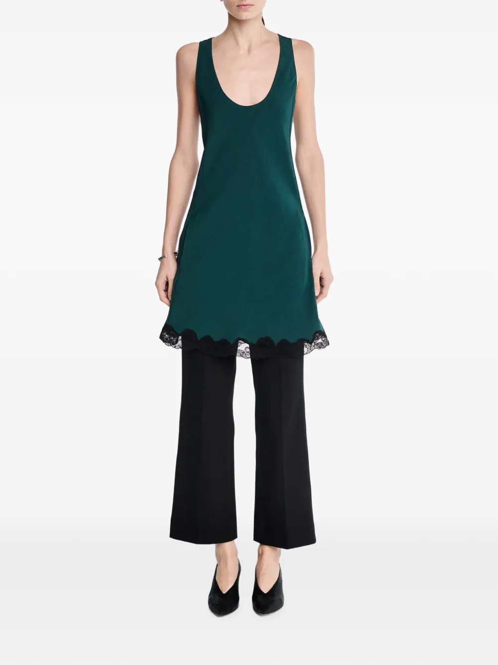 Maria McManus Lace-hem Scoop-neck Mini Dress in Green