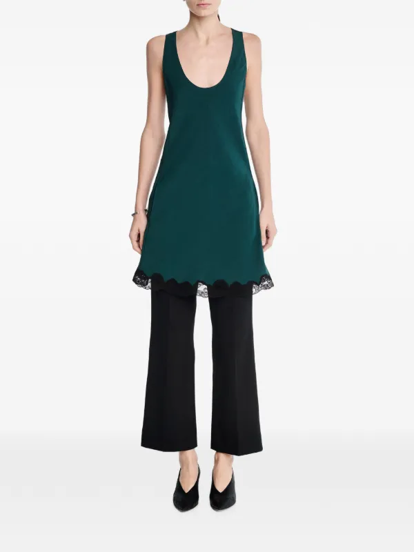 Maria McManus Lace-hem Scoop-neck Mini Dress in Green