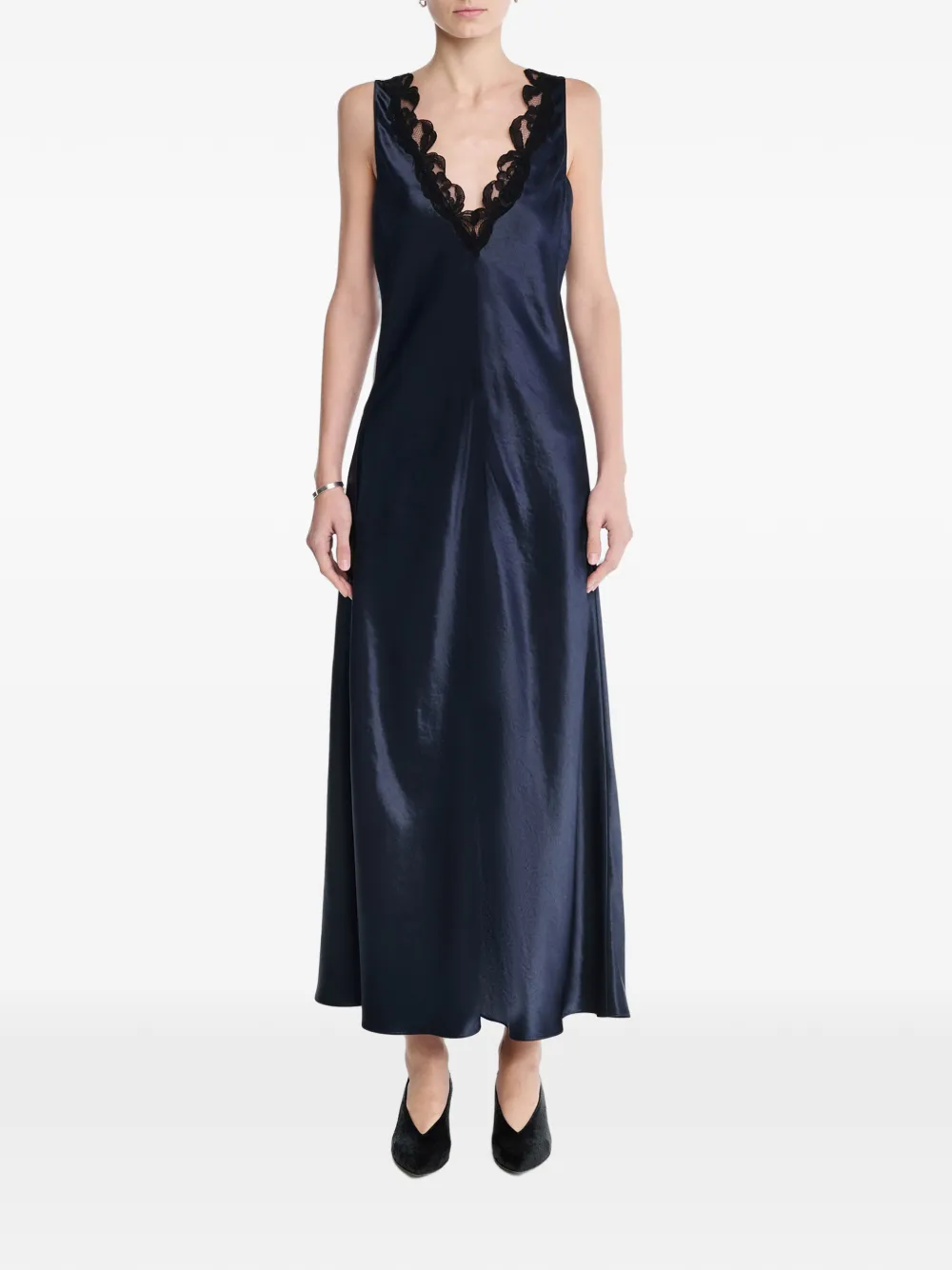 Maria McManus Lace-trim V-neck Maxi Dress in Blue, view 2