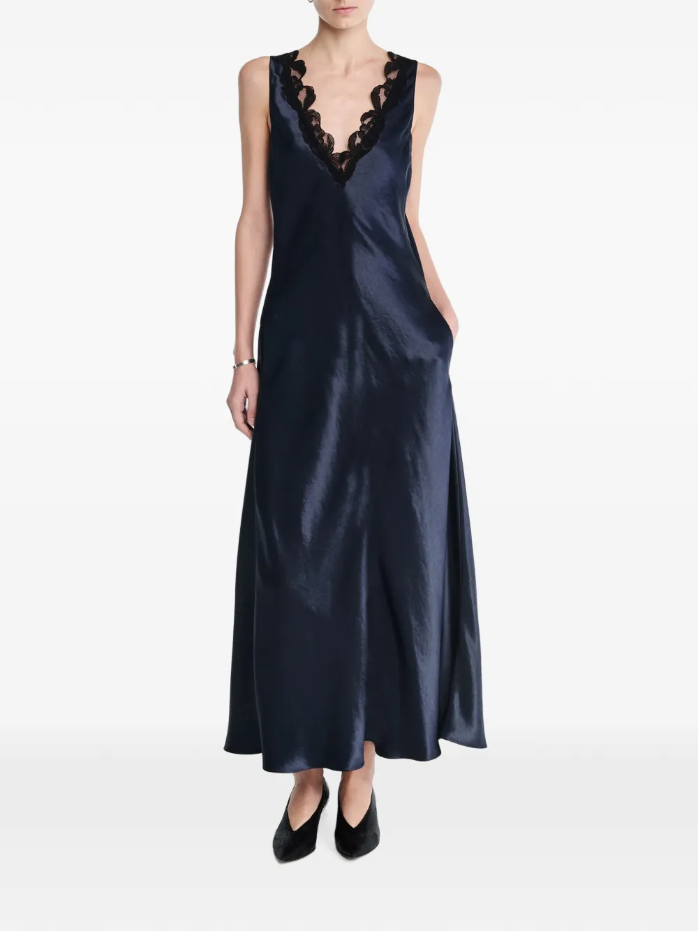 Maria McManus Lace-trim V-neck Maxi Dress in Blue
