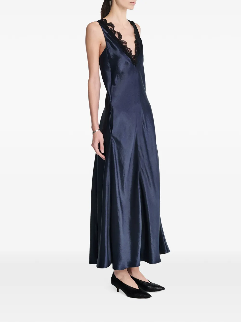 Maria McManus Lace-trim V-neck Maxi Dress in Blue, view 3