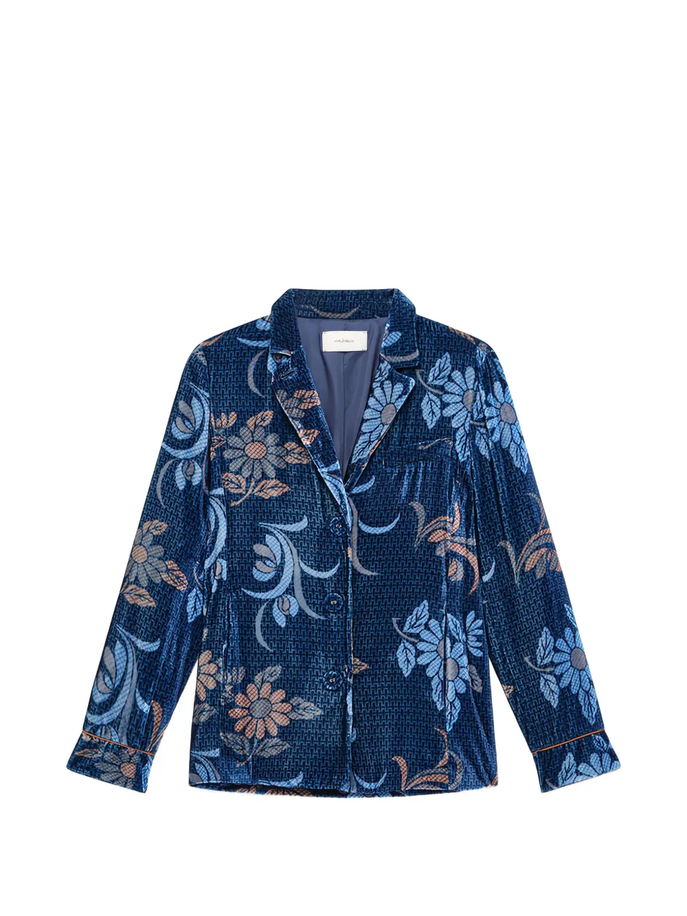 MALIPARMI floral-print velvet blazer - Blue