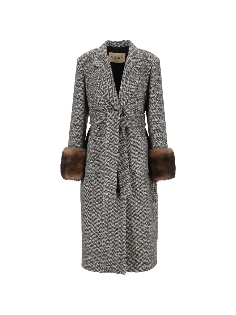 Valentino Garavani chevron-knit shearling-trim coat - Grigio