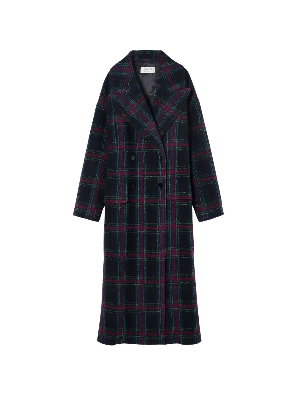 Psophia Tartan-print Double-breasted Coat In Blue