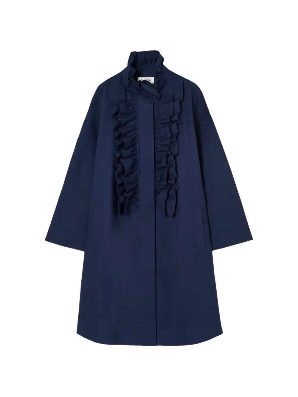 Psophia Ruffled Cotton Trench Coat In Blue