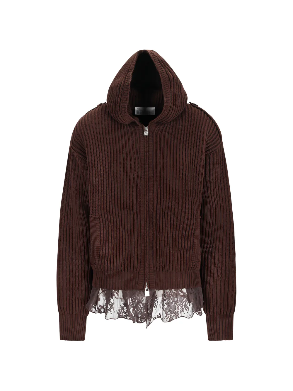 Giuseppe Di Morabito lace-trim ribbed-knit hoodie - Brown