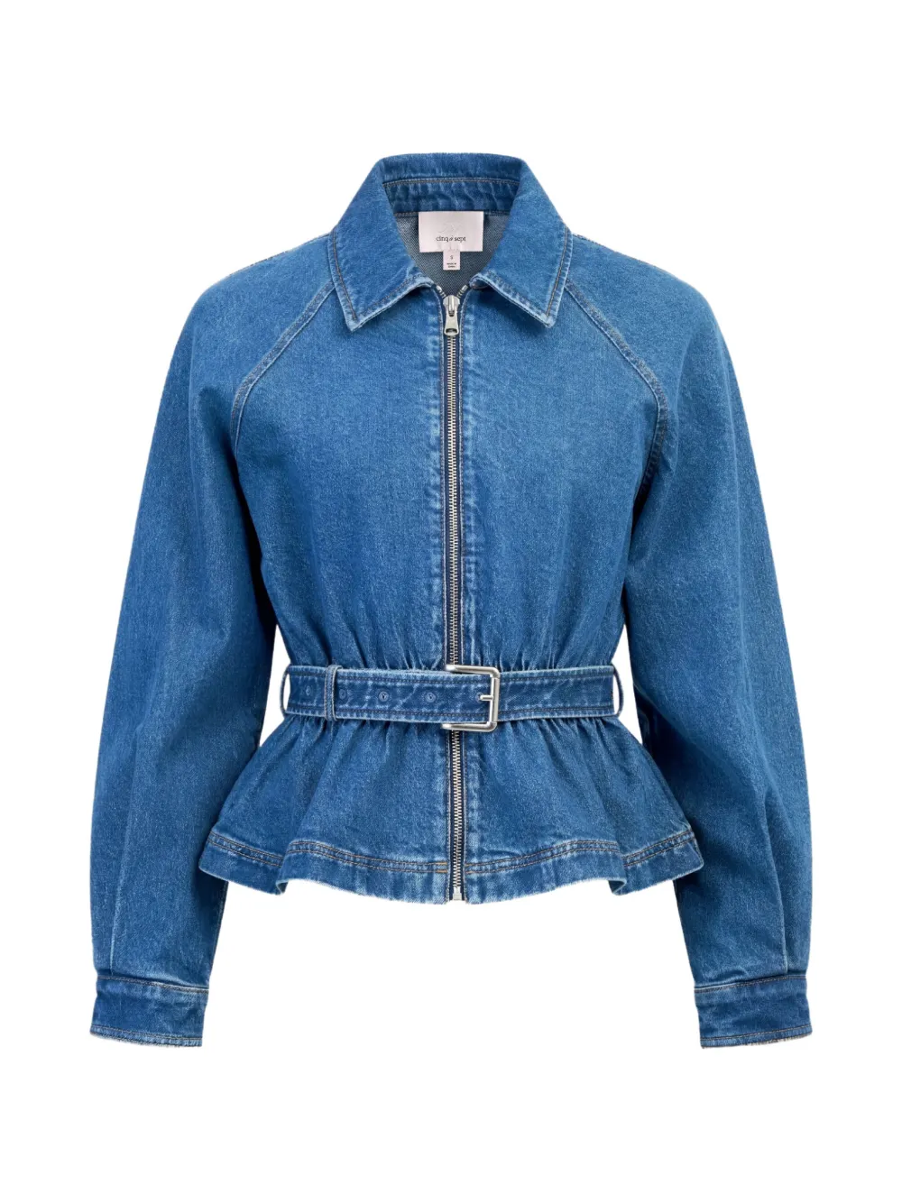 Cinq A Sept Briar belted peplum denim jacket - Blu