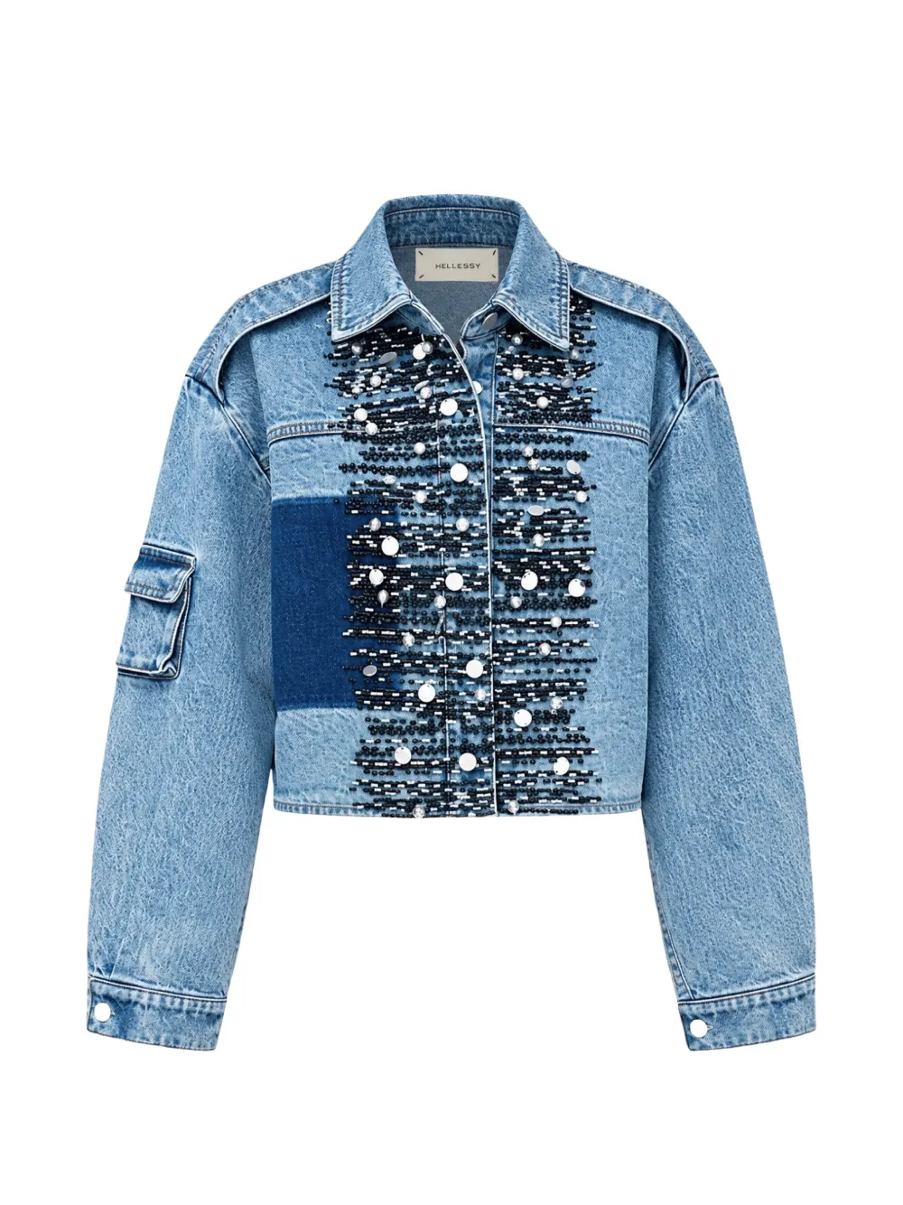 Hellessy Trey bead-embellished denim jacket Blauw