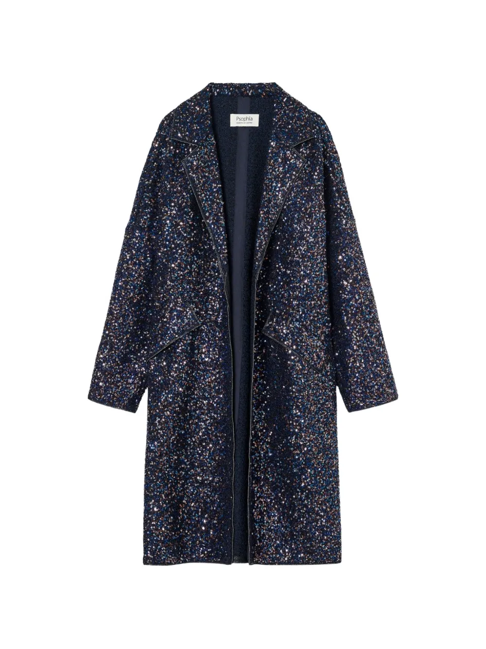 Psophia Sequin-embellished Notch-lapel Coat In Blue