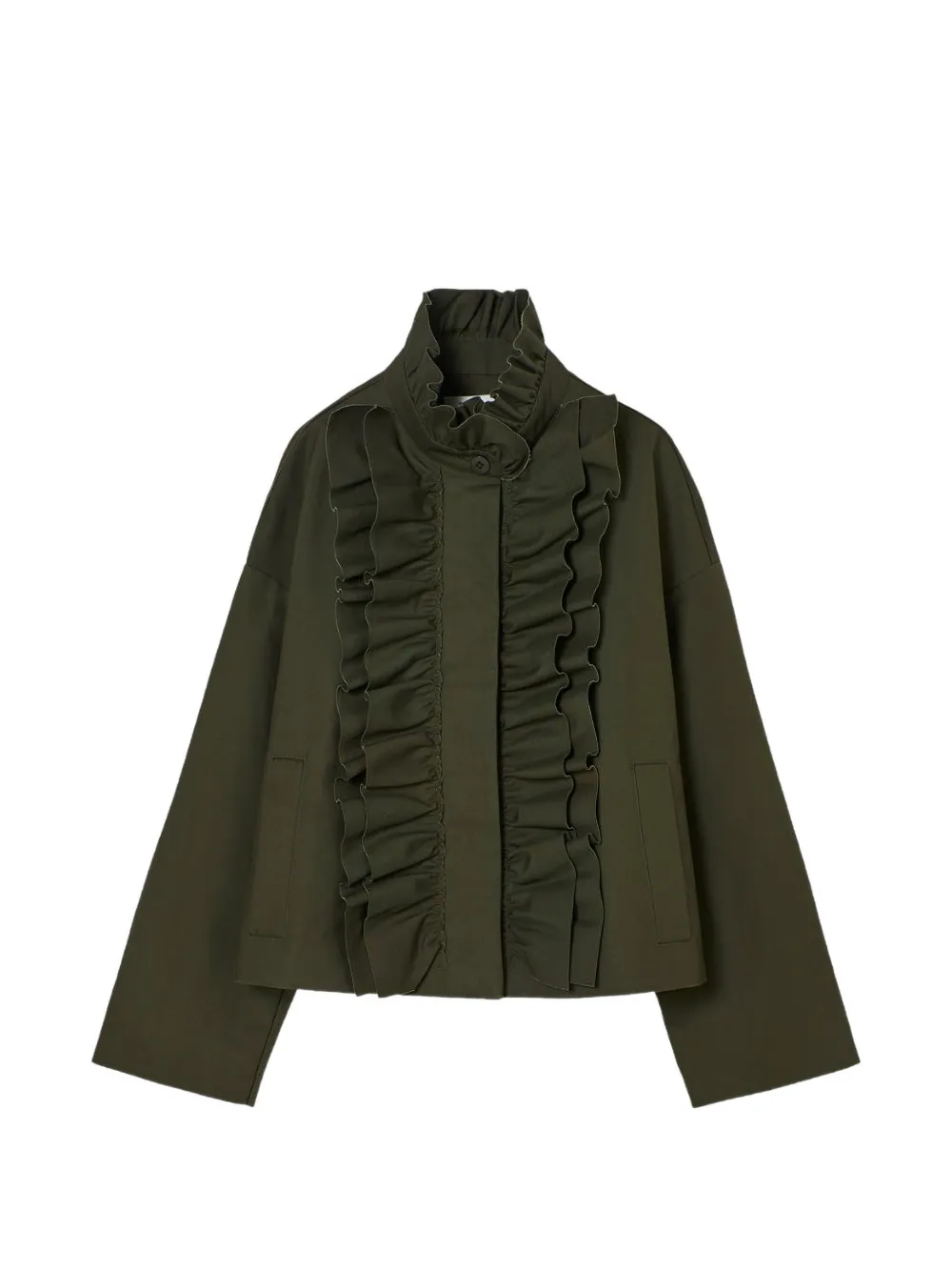 Psophia Ruffle-detailed Cropped Jacket In Green