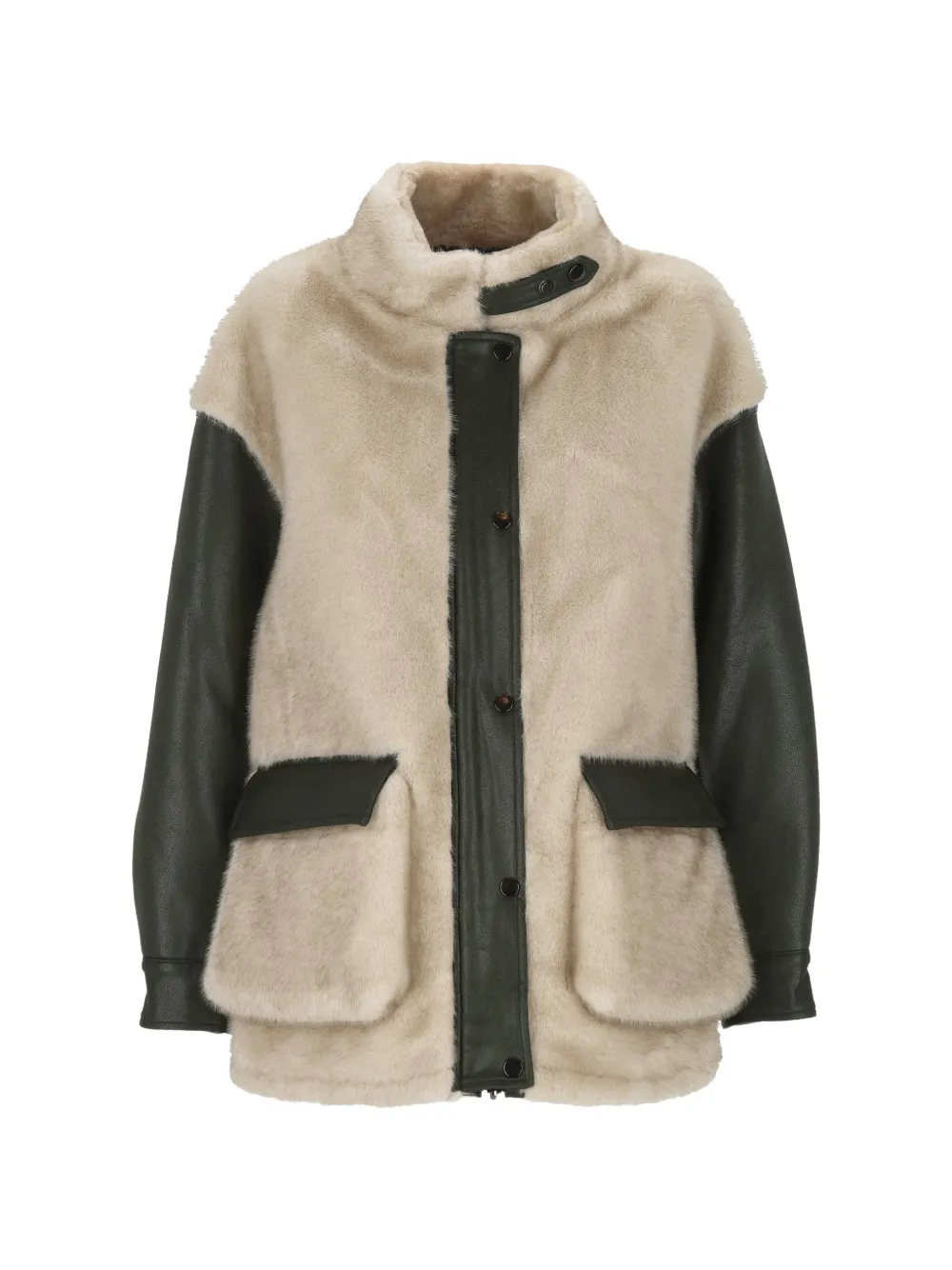 Urbancode Faux-fur Panelled Jacket In Neutrals