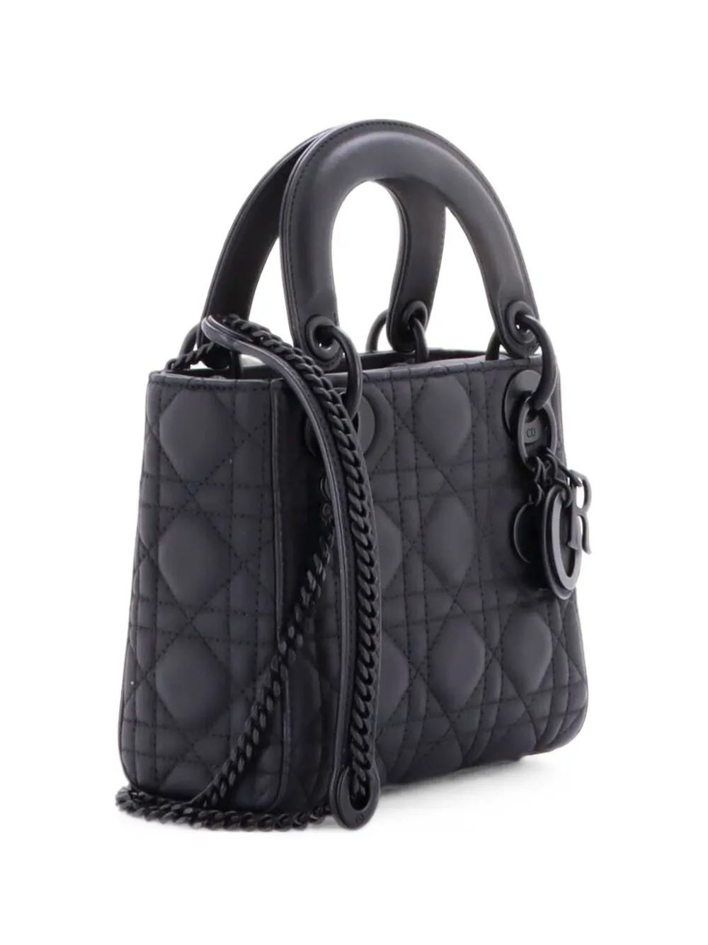 Christian Dior Pre-Owned Mini Ultra Matte Lady Dior Cannage Schultertasche mit Kette - Schwarz