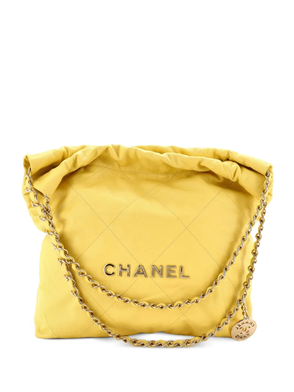 CHANEL Pre-Owned petit sac cabas 22 Chain Quilted Caviar - Jaune CHANEL Pre-Owned petit sac cabas 22 Chain Quilted Caviar - Jaune
