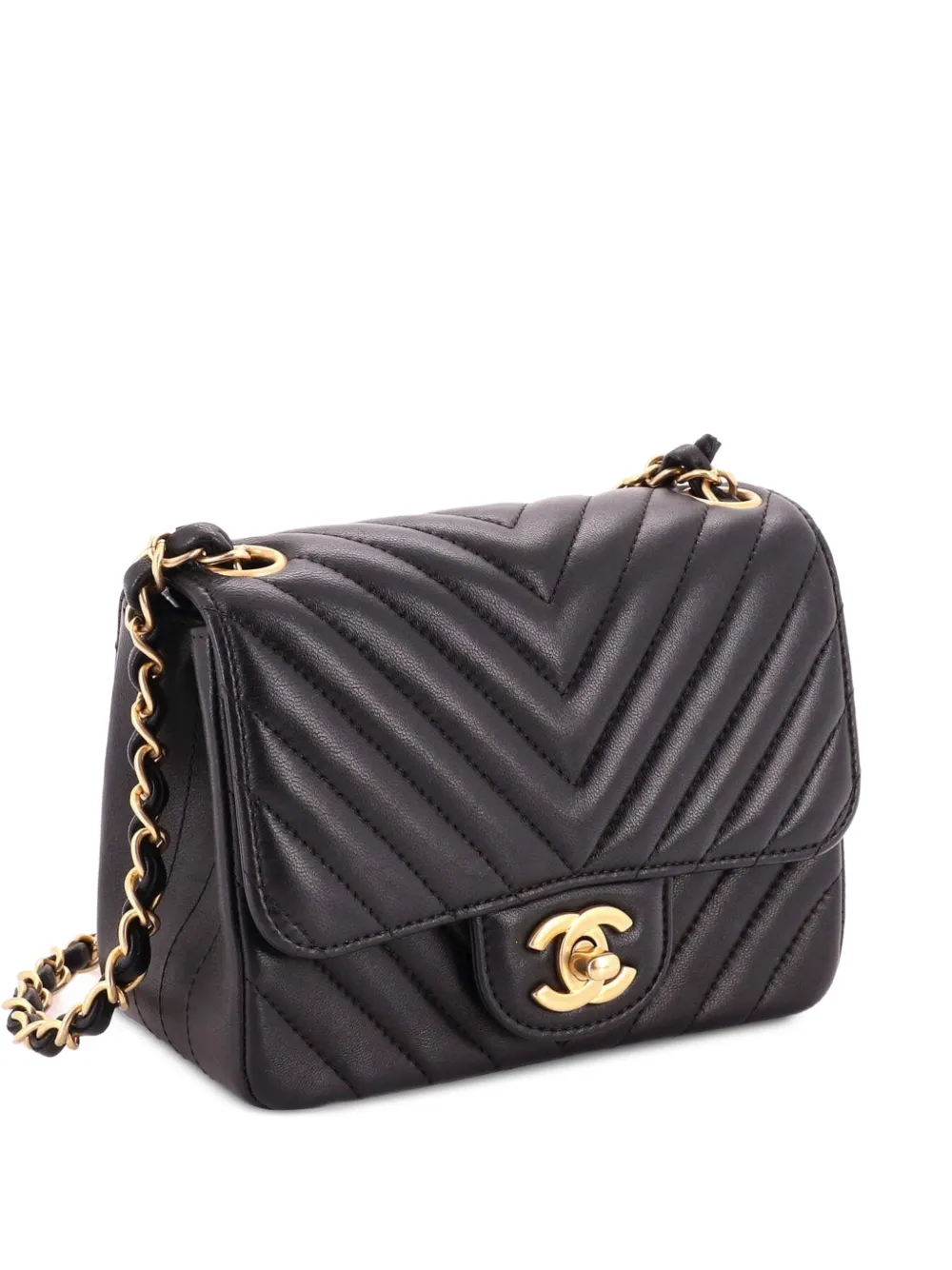CHANEL Pre-Owned Square Classic Single Flap Bag Chevron Lambskin Mini crossbody bag - Nero