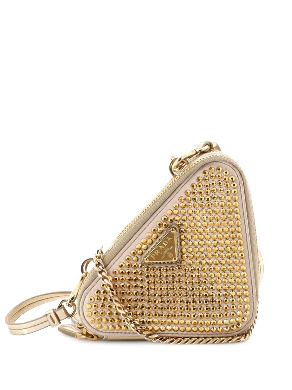 Prada Pre-Owned Triangle Double Pouch Crystal Embellished Satin Mini crossbody bag - Oro