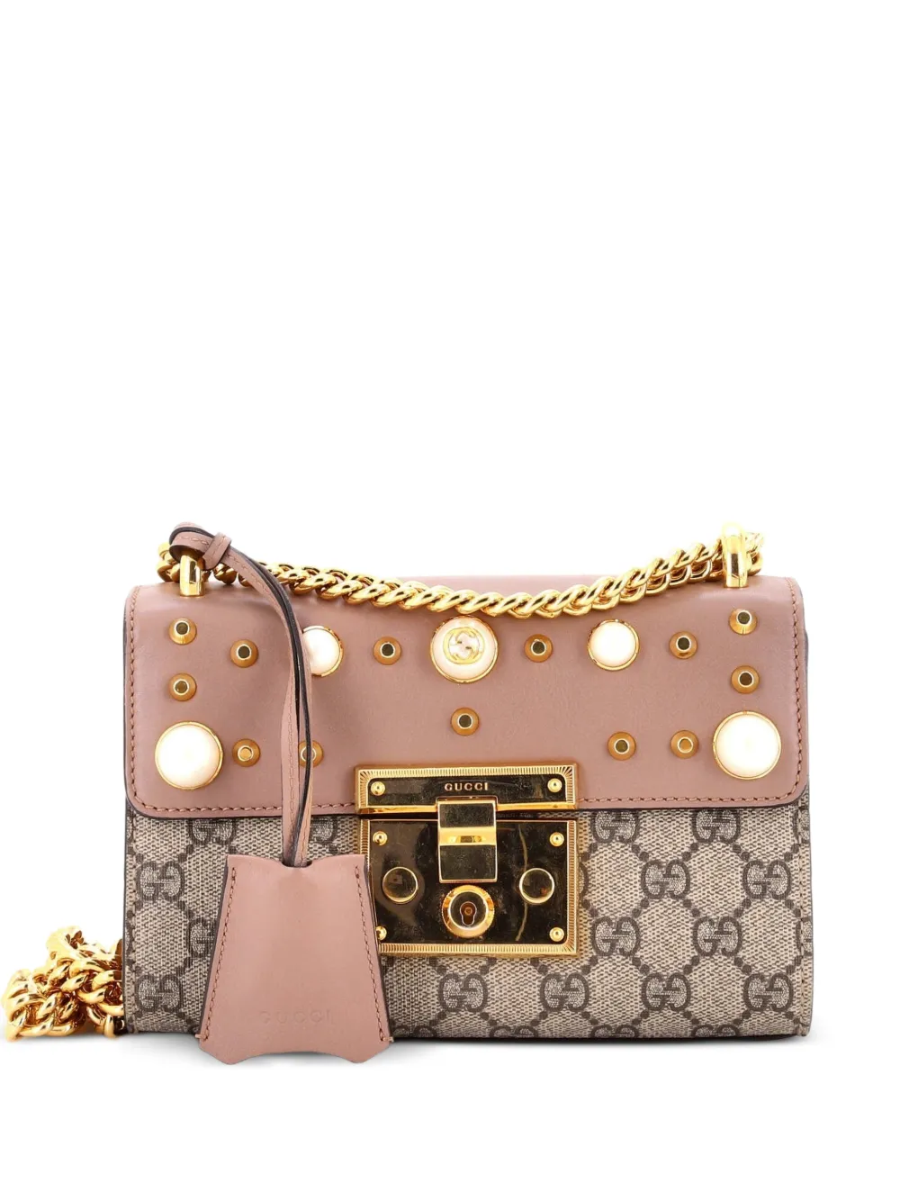 Gucci Pre-Owned Pearly Padlock Shoulder Bag GG Coated Canvas with Studded Leather Small crossbody bag - Brown