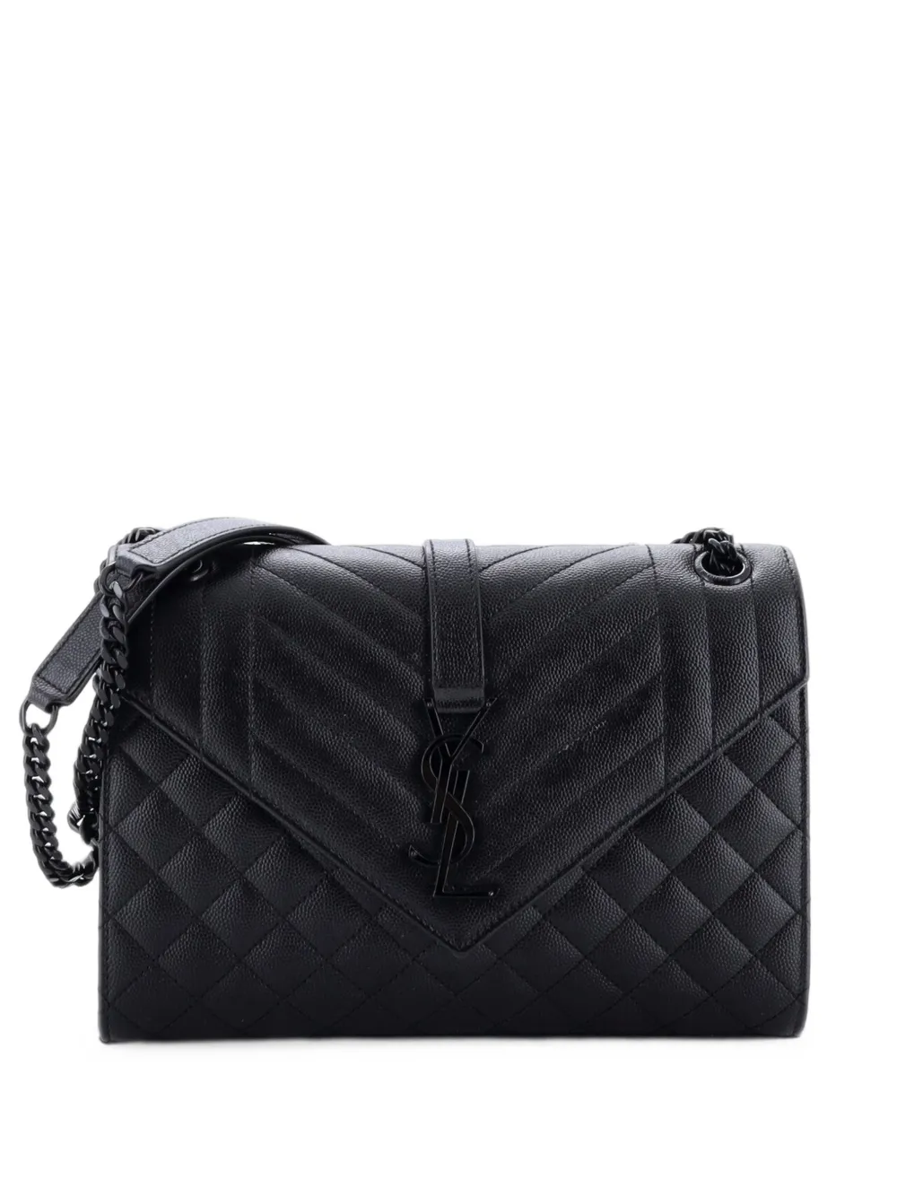 Saint Laurent Pre-Owned Mittelgroße Classic Monogram Envelope Satchel Mixed Matelasse Schultertasche - Schwarz