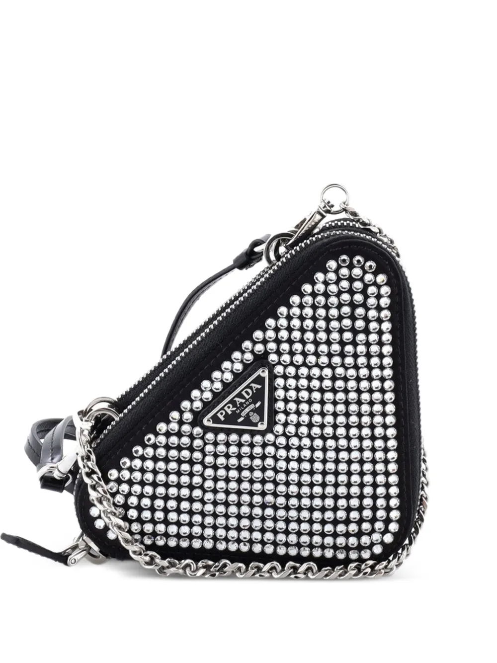 Prada Pre-Owned Triangle Double Pouch Crystal Embellished Satin Mini crossbody bag - Nero