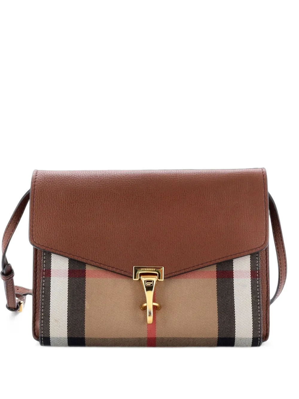 Burberry Pre-Owned Macken Leather and House Check Canvas Small crossbody bag - Marrone
