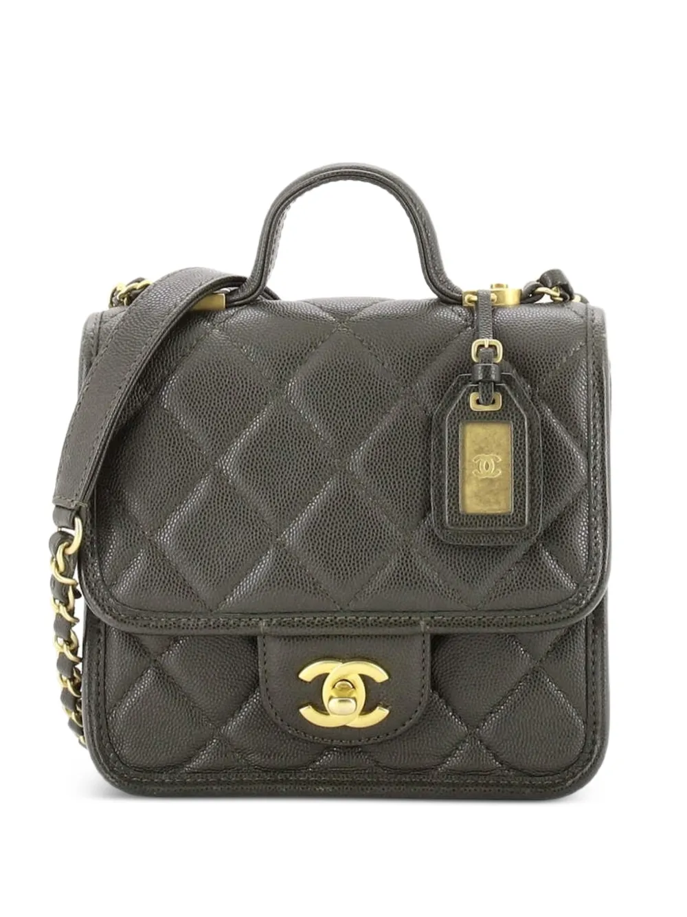 CHANEL Pre-Owned School Memory Top Handle Flap Bag Quilted Caviar Mini crossbody bag - Verde