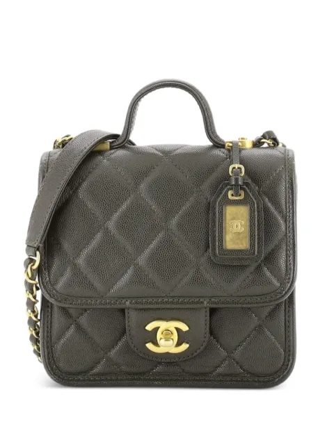 CHANEL Pre-Owned School Memory Top Handle Flap Bag Quilted Caviar Mini crossbody bag