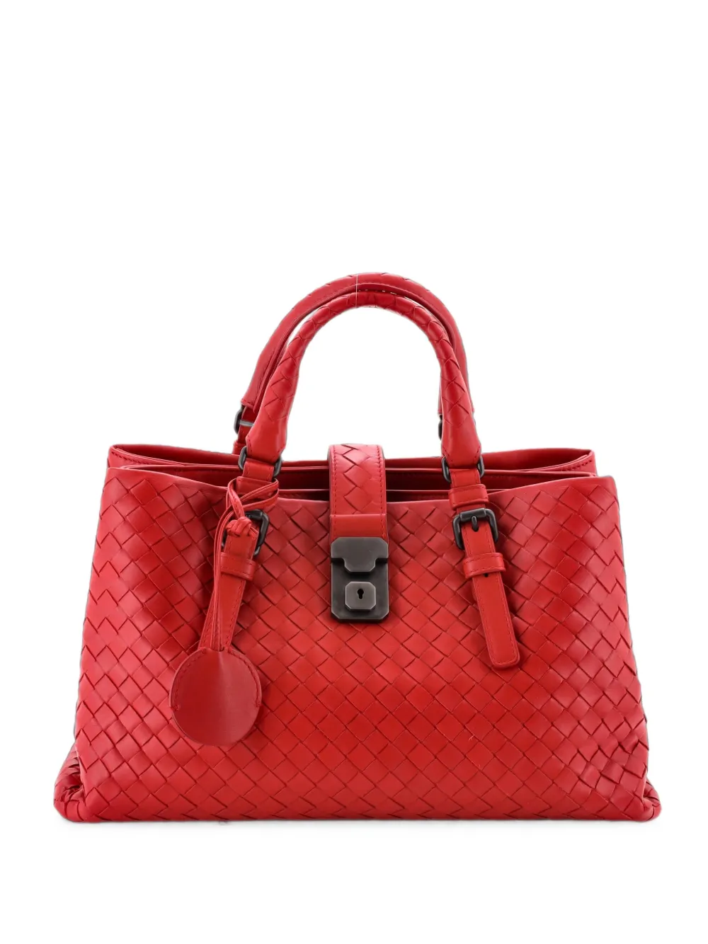 Pre-owned Bottega Veneta Roma Bag Intrecciato Nappa Small Tote Bag In Red