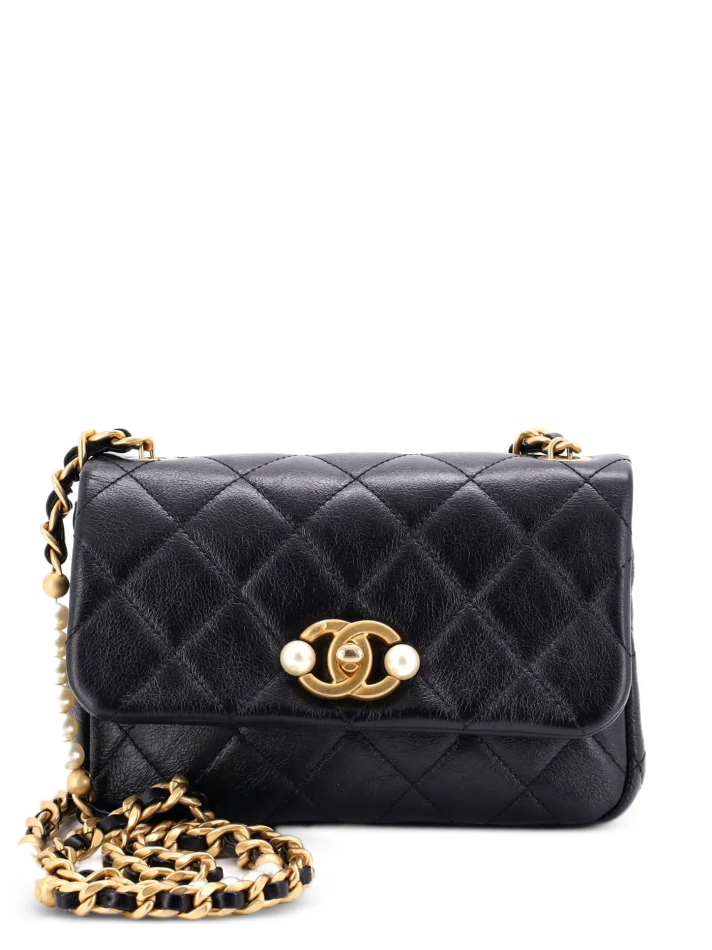 CHANEL Pre-Owned CC Pearl Section Chain Flap Bag Quilted Calfskin Mini crossbody bag - Nero