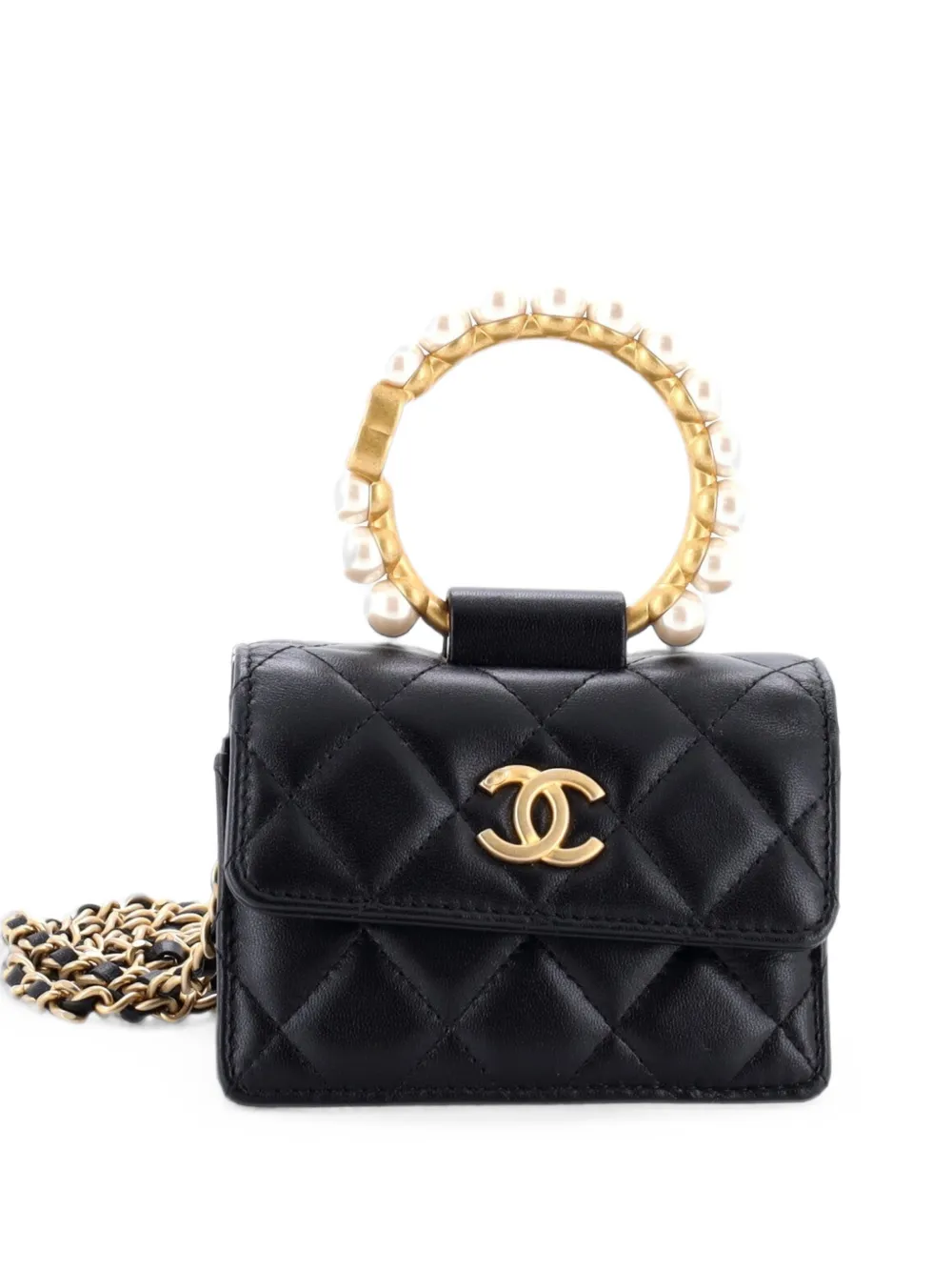 CHANEL Pre-Owned Pearl Crown with Chain Quilted Lambskin clutch bag - Nero