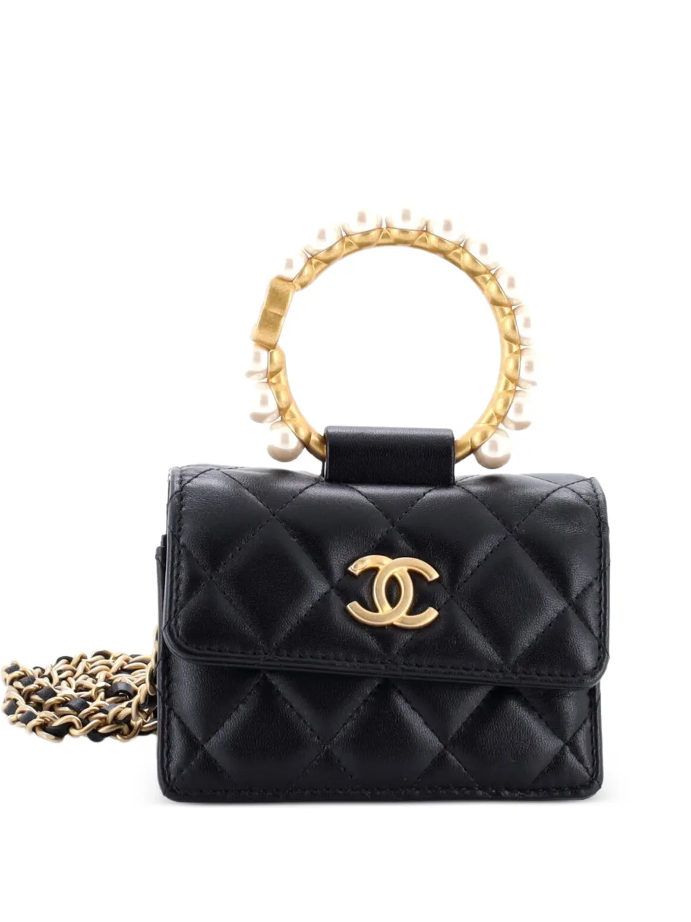 CHANEL Pre-Owned Pearl Crown with Chain Quilted Lambskin clutch bag - Nero