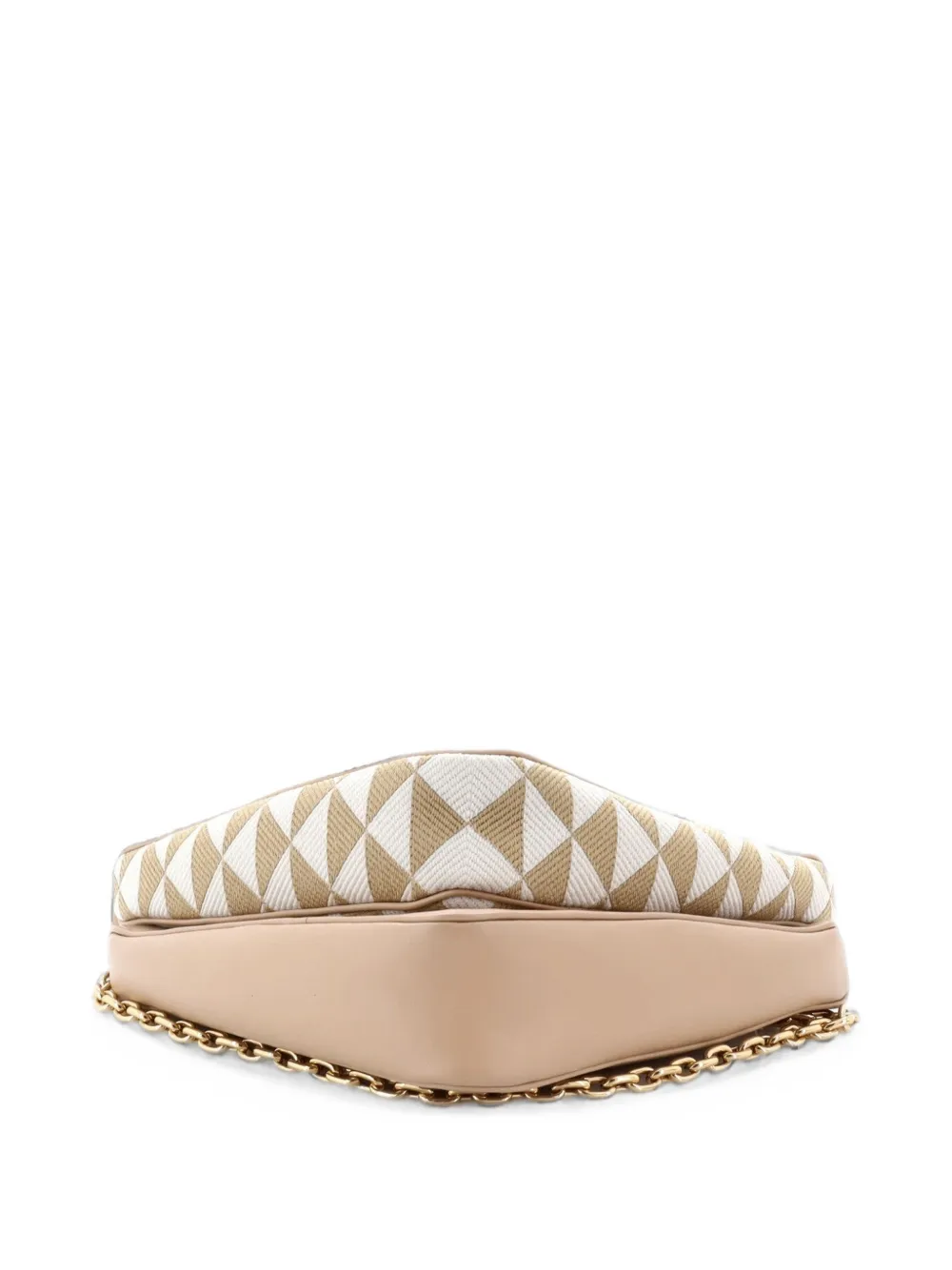 Pre-owned Prada Double Symbole Triangle Bag Leather And Jacquard Mini Shoulder Bag In Neutrals