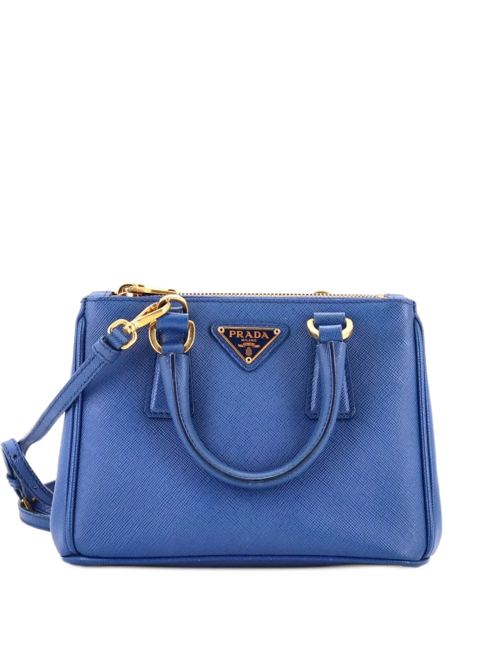 Prada Pre-Owned Borsa a tracolla Galleria mini in pelle Saffiano con doppia zip - Blu