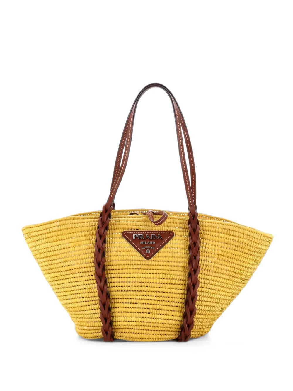 Prada Pre-Owned Basket Woven Raffia with Leather Medium tote bag - Tons neutres