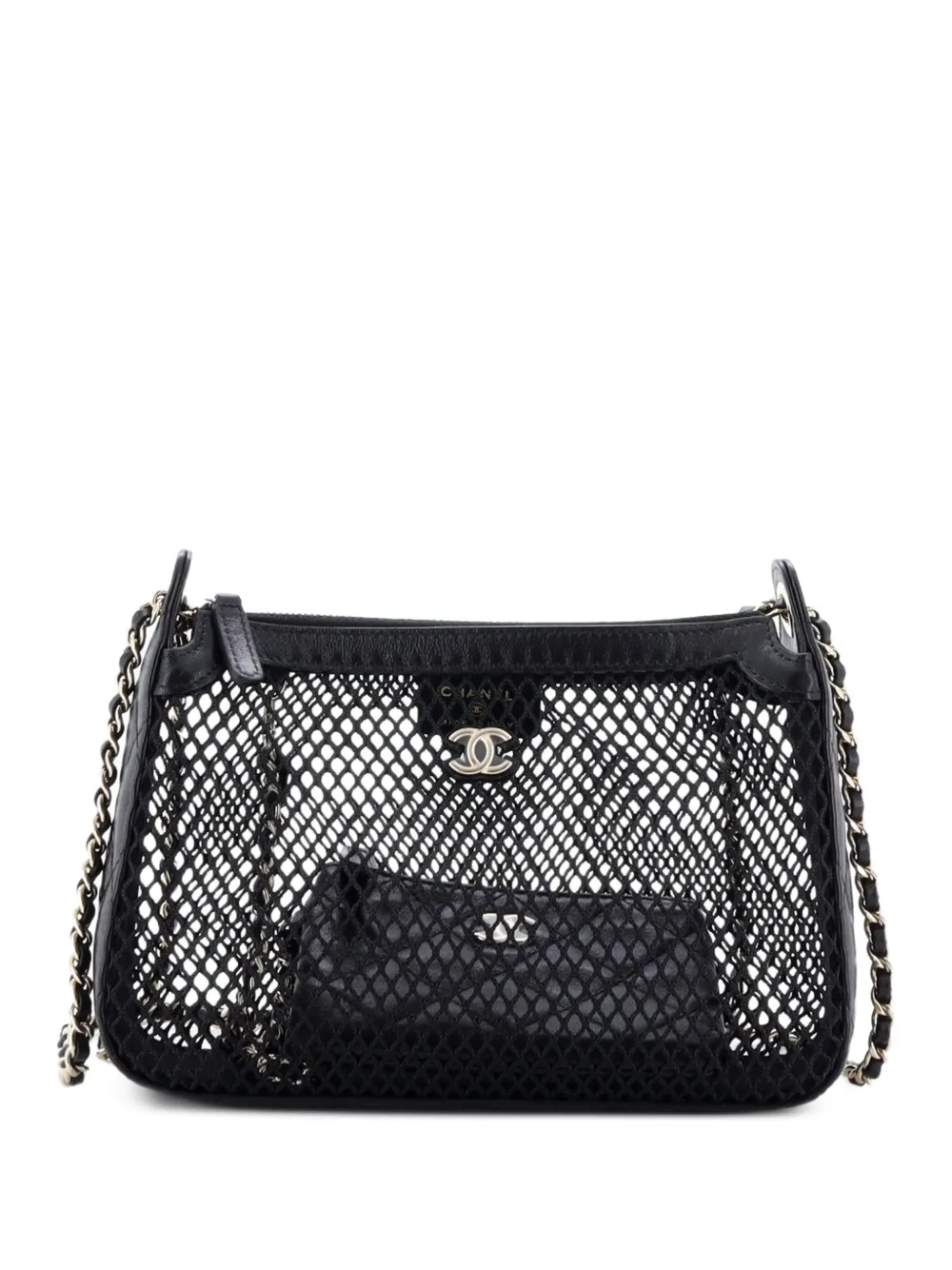 CHANEL Pre-Owned pochette à bride en chaîne en cuir d'agneau matelassé - Noir CHANEL Pre-Owned pochette à bride en chaîne en cuir d'agneau matelassé - Noir