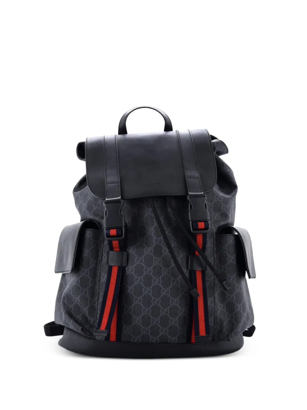 Gucci Pre-Owned grand sac à dos en toile enduite à doubles poches et boucle GG - Noir Gucci Pre-Owned grand sac à dos en toile enduite à doubles poches et boucle GG - Noir