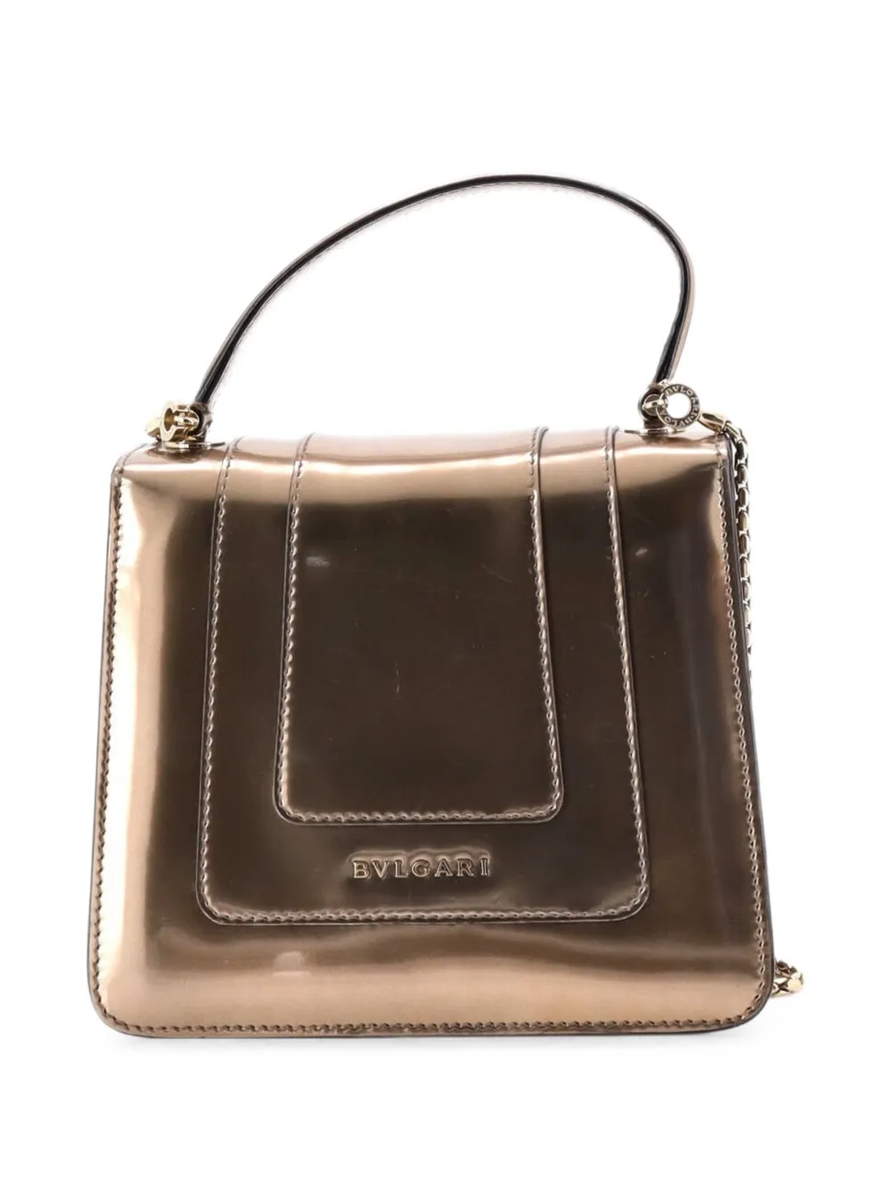 Pre-owned Bvlgari Serpenti Forever Top Handle Bag Patent Small Satchel In Gold