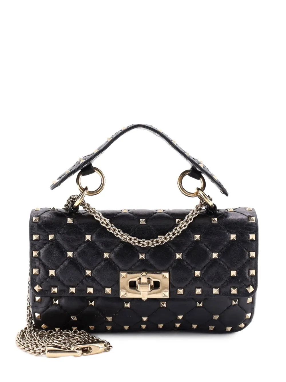 Valentino Garavani Pre-Owned Rockstud Spike Flap Bag Quilted Leather Small crossbody bag - Nero
