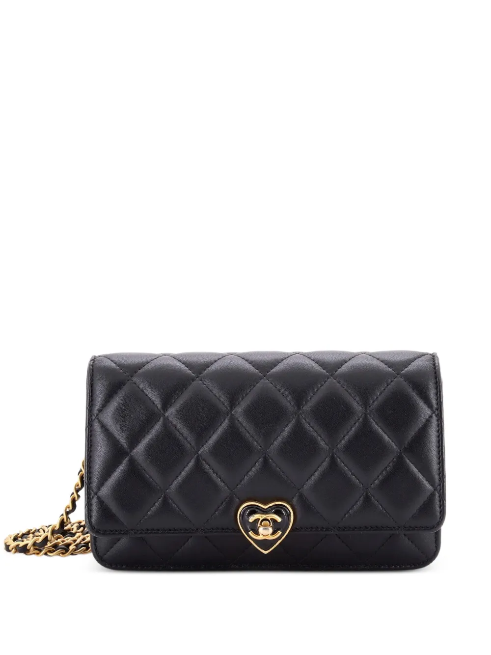 CHANEL Pre-Owned Coco Love CC Heart Wallet on Chain Quilted Lambskin crossbody bag - Black
