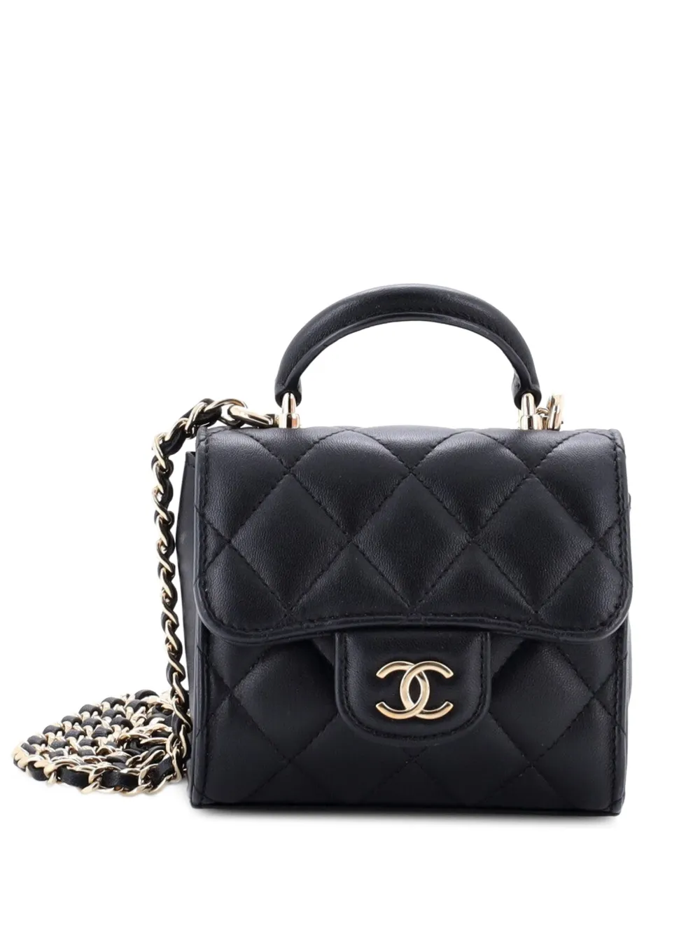 CHANEL Pre-Owned Square Classic Flap Top Handle Clutch with Chain Quilted Lambskin crossbody bag - Nero